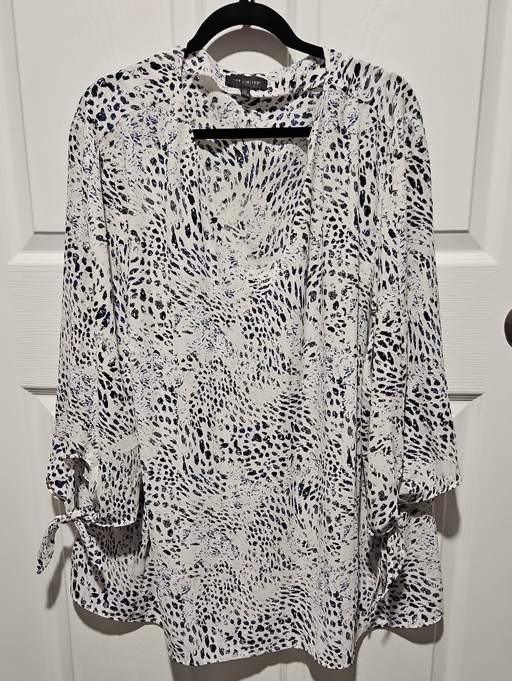 The Limited White and Navy Abstract Print Top